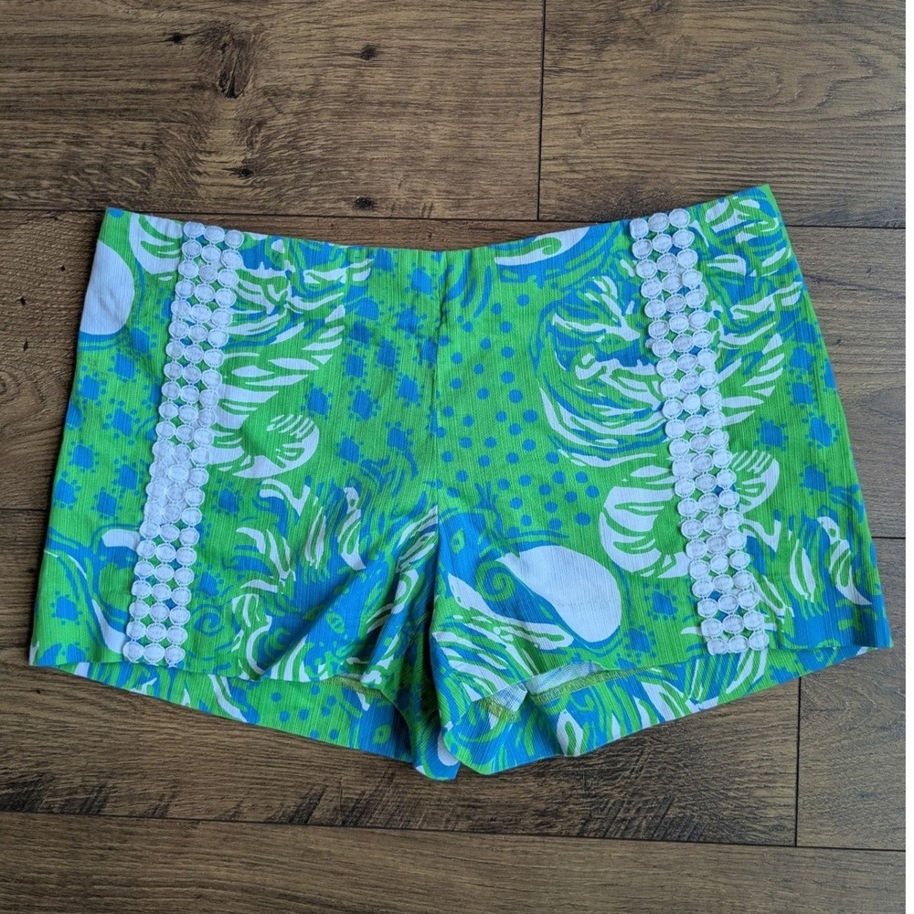 Lilly Pulitzer Women's Cotton Liza Shorts Size 8 Printed Lace‎ Trim
